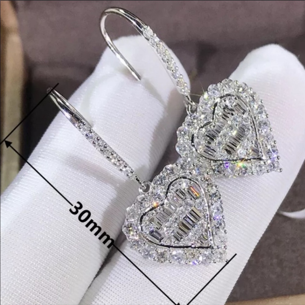 NEW DIAMOND SILVER DROP EARRINGS - Picture 3 of 5